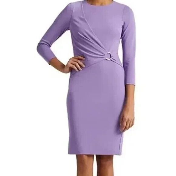 Lauren Ralph Lauren Stretch Crew Neck 3/4 Sleeve Dress in Wisteria size … - Picture 2 of 9